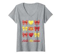 Women's Coquette North Macedonia Flag Macedonian Girls V-Neck T-Shirt