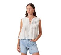 Women's Coquette Tie Front Tank Tops Sleeveless Split V-Neck Ruffle Details Vest Shirts Summer Pleated Loose Casual Streetwear (G-White, L)