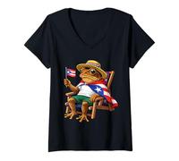 Women's Coqui Frog Sitting Puerto Rico Flag Classic Taino Boricua V-Neck T-Shirt