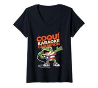 Womens Coquí Karaoke Champ Puerto Rico American Singing Frog Lover V-Neck T-Shirt