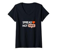Women's Coral Color Love Not Hate Coral Graphic V-Neck T-Shirt