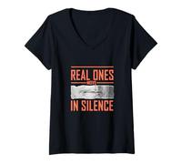 Women's Coral Color Real Ones Move in Silence Coral Graphic V-Neck T-Shirt