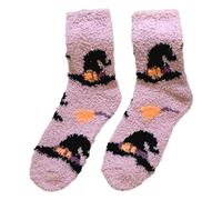 Women's Coral Fleece Socks For Halloween Festivities Pumpkin Ghostly Witch Hat Printed Cozy Fuzzy Slipper Ankle Warm Autumn Winter