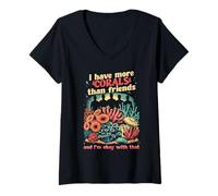 Womens Coral Fragging More Corals Than Friends V-Neck T-Shirt