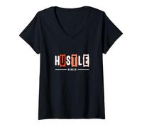 Womens Coral Hustle Harder Coral Color Graphic V-Neck T-Shirt