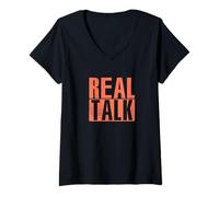 Womens Coral Real Talk Coral Color Graphic V-Neck T-Shirt