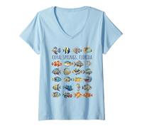 Women's Coral Springs Florida Colorful Fish Design V-Neck T-Shirt