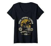 Womens Coral Springs Florida Sunset Hotrod Alligator Design V-Neck T-Shirt