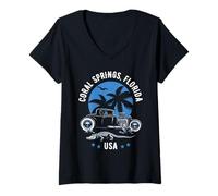Womens Coral Springs Florida Sunset Hotrod Alligator Design V-Neck T-Shirt