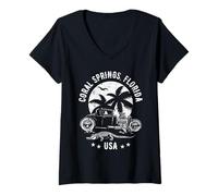 Womens Coral Springs Florida Sunset Hotrod Alligator Design V-Neck T-Shirt