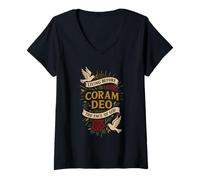 Womens Coram DEO - Living Before The FACE of GOD V-Neck T-Shirt