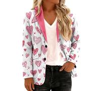 Women's Corduroy Blazer with Heart Print, Long Sleeve Button Front Jacket for Valentine's Day, Office & Casual Daily Wear(Light Pink, L)