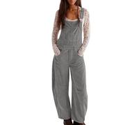 Womens Corduroy Dungarees Adjustbable Straps Bib Overalls with Pockets Winter Straight Leg Jumpsuits Playsuit Ladies Sleeveless One Piece Casual Trousers