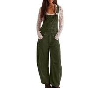 Womens Corduroy Dungarees Adjustbable Straps Bib Overalls with Pockets Winter Straight Leg Jumpsuits Playsuit Ladies Sleeveless One Piece Casual Trousers