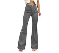 Womens Corduroy Flared Pants High Waisted Boot Cut Stretch Casual Wide Leg Palazzo Lounge Bell Bottom Workout Bootleg Trousers Business Office Work Slacks Pants with Pockets Grey