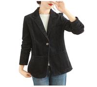 Womens Corduroy Jacket Long Sleeve Regular Fit Suit Jackets Business Casual Lightweight Jacket with One Button Ladies Notched Lapel Collar Blazers Solid Color Elegant Work Coats Tops with Pockets