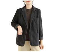 Womens Corduroy Jacket Long Sleeve Regular Fit Suit Jackets Business Casual Lightweight Jacket with One Button Ladies Notched Lapel Collar Blazers Solid Color Elegant Work Coats Tops with Pockets