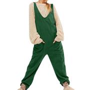 Womens Corduroy Jumpsuit Sleeveless Casual Loose Playsuits with Pockets Ladies Winter Warm Comfy One Piece Pants Solid Color V Neck Straight Leg Jumpsuits