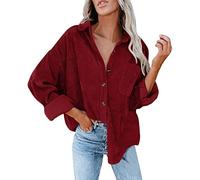 Women's Corduroy Shirt with Buttons Oversized Blouses Tops Long Sleeve Casual Warm Jacket with Pockets Blouse Women Blue, red, XL