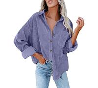Women's Corduroy Shirt with Buttons Oversized Blouses Tops Long Sleeve Casual Warm Jacket with Pockets Blouse Women Blue, purple, XL