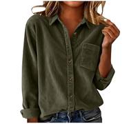 Women's Corduroy Shirts Casual Button Down Lapel Long Sleeve Shacket Soft Shirt Casual Jackets with Chest Pocket(Army Green,XL)
