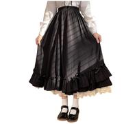 Women's Corduroy Skirts in Solid Colour, High Waist, Japanese Style, Lolita Style, Ruffled Hem, Cute Long Skirts Net, black, S