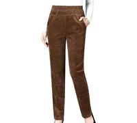 Women's Corduroy Trousers Elastic High Waisted Straight Legs Cord Pants Winter Stretch Fleece Lined Thick Warm Corduroy Casual Full Length Trousers with Pockets (Brown,XL)
