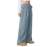 Women's Corduroy Trousers Retro Wide Leg Drawstring Lounge Pants High Waisted Corduroy Cargo Trousers Solid Color Relaxed Fit Loose Soft Comfy Autumn Winter S Light Blue