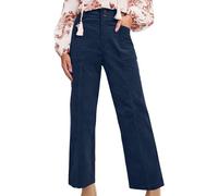 Women's Corduroy Trousers Trendy High Waisted Double Buttoned Corduroy Cropped Trousers Vintage Straight Leg Stretch Cord Pants Fall Winter Casual Loose Work Pants with Pockets,Navy,XXL