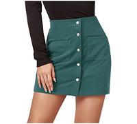 Women's Corduroy Vintage Mini Skirt With Button Decor, Ruffled Trim, High Waist, Wrap Style, Pockets - UK Pencil Straight A-Line for Summer, Beach, School, Party, Going Out