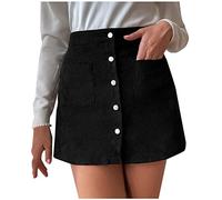 Women's Corduroy Vintage Mini Skirt with Button Decor, Ruffled Trim, High Waist, Wrap Style, Pockets - UK Pencil Straight Skirt for Summer, Casual, A Line, Beach, School, Party, Going Out