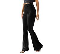 Womens Corduroy Yoga Pants Y2K Bootcut Velvet High Waist Bell Bottom Vintage Wide Leg Palazzo Flare Trousers Workout Tummy Control Pants (Black, XXL)