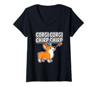 Women's Corgi Chirp Lover Watching Squad Dog Bird Friend Owner Mom V-Neck T-Shirt
