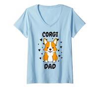 Womens Corgi Dad Papa Daddy Pa Father for Father’s Day Pembroke V-Neck T-Shirt