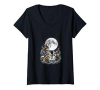 Women's Corgi Howling At The Moon Night Corgi Lover V-Neck T-Shirt