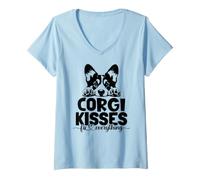 Women's Corgi Kisses fix Everything V-Neck T-Shirt