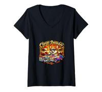 Women's Corgi Lowrider Dog Car Sunset Palm Trees Retro Stained Glas V-Neck T-Shirt