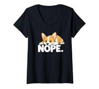 Women's Corgi Nope Not Today Bad Attitude Tired Lazy Exhausted Dog V-Neck T-Shirt