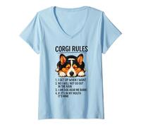 Womens Corgi Rules Funny Dog Owner Pet Lover Cute Welsh Pup Love V-Neck T-Shirt
