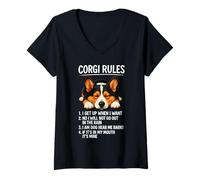Womens Corgi Rules Funny Dog Owner Pet Lover Cute Welsh Pup Love V-Neck T-Shirt