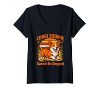 Women's Corgi Zoomie Cannot Be Stopped V-Neck T-Shirt