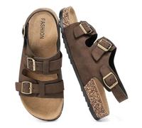 Women's Cork Footbed Sandals, Adjustable Double Buckle Open Toe Flat Slides,Slip On Mules Clogs Sandals With Back Strap Summer Shoes Comfortable Casual Slipper for Beach Outdoor, Brown, 6 Women/5 Men
