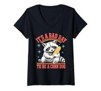 Women's Corn Dog Lover Humor Raccoon State Fair Food V-Neck T-Shirt