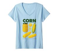 Women's Corn Maize Food Illustration Funny Kitchen Graphic V-Neck T-Shirt