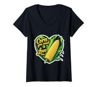 Womens Corn You Neen is Love Corncob Lover On The Cob Festival Pun V-Neck T-Shirt
