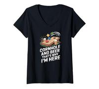 Women's Cornhole and Beer Thats Why Im Here Party V-Neck T-Shirt