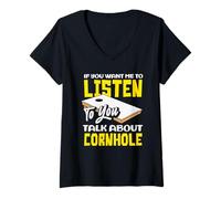 Womens Cornhole Lover Listen Talk About Cornhole V-Neck T-Shirt