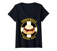 Women's Cornish Pride St Piran Flag s Jam First Cream-Tea Cornwall V-Neck T-Shirt