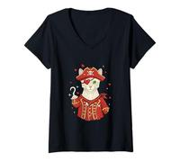 Women's Cornish Rex Cat As Pirate Valentine's Day Owner Kids V-Neck T-Shirt
