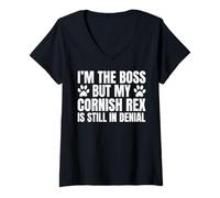 Womens Cornish Rex Cat Owner Im The Boss But Funny V-Neck T-Shirt
